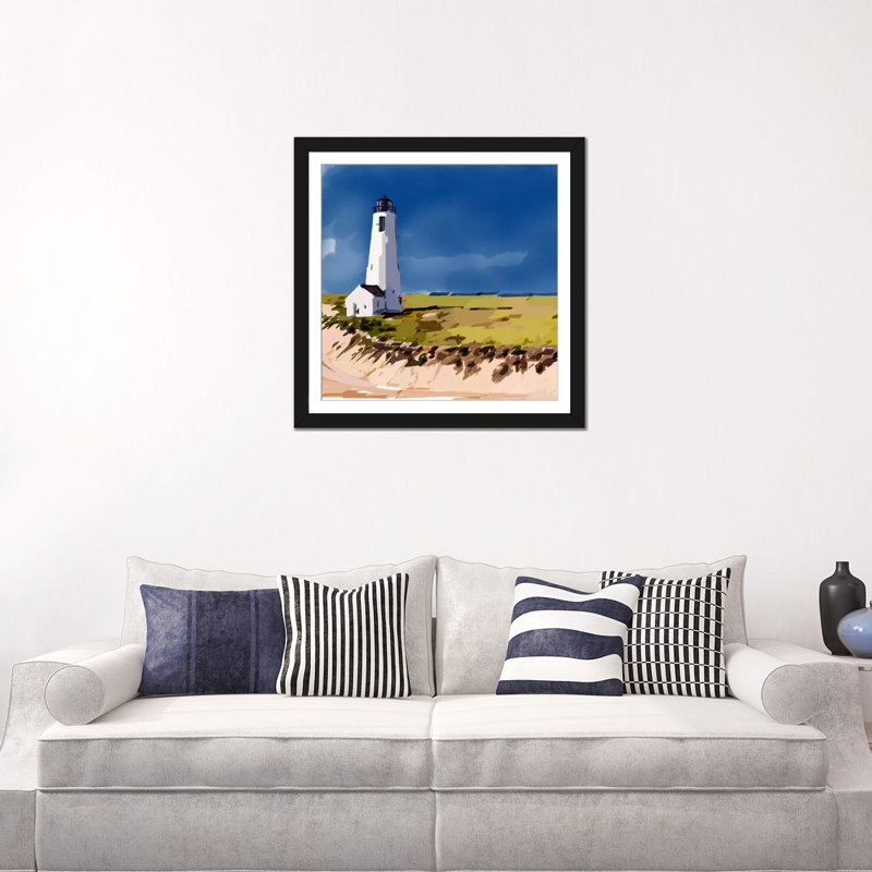 « phare scène v », reproduction sur toile, H 24 po x l 24 po x P 1 po, Papier d'art encadré noir, Blanc