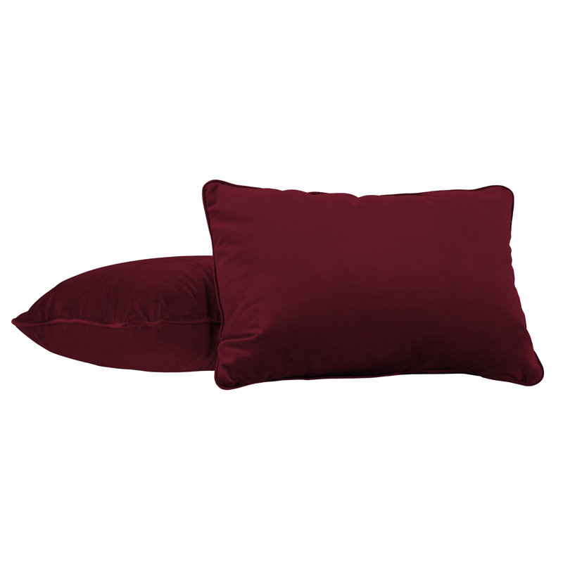 Rectangle Lumbar Microfiber Pillow with Piping, 2-pack, Bordeaux, Rectangular 16"H x 24"W