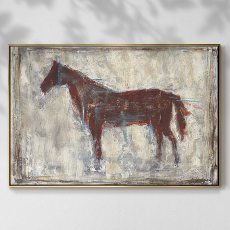 " Iron Equine I " Print, 25" H x 37" W x 2" D, Gold Floater Framed Canvas, No Mat