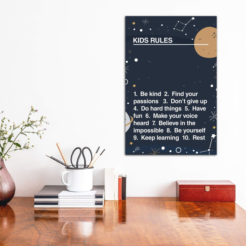 Kids Rules - impression d'art textuel, Pas de tapis, Toile tendue, H 18 po x l 12 po x 1,5 po