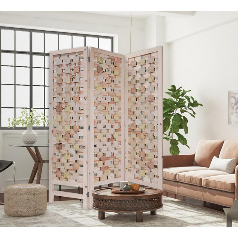 3 Panel Pink Room Divider With Cut Square Wood Design 3 Panel Pink Room Divider With Cut Square Wood Design