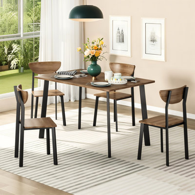 Dining Table Set For 4, Rectangular Dinning Room Table & 4 Curved Chairs With Moon-Shaped Backrest, Modern 5 Piece Kitchen Table And Chairs Set For Li