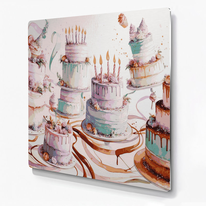 Dessert, gâteau d'anniversaire, art mural gris en métal, H 32 po x l 32 po
