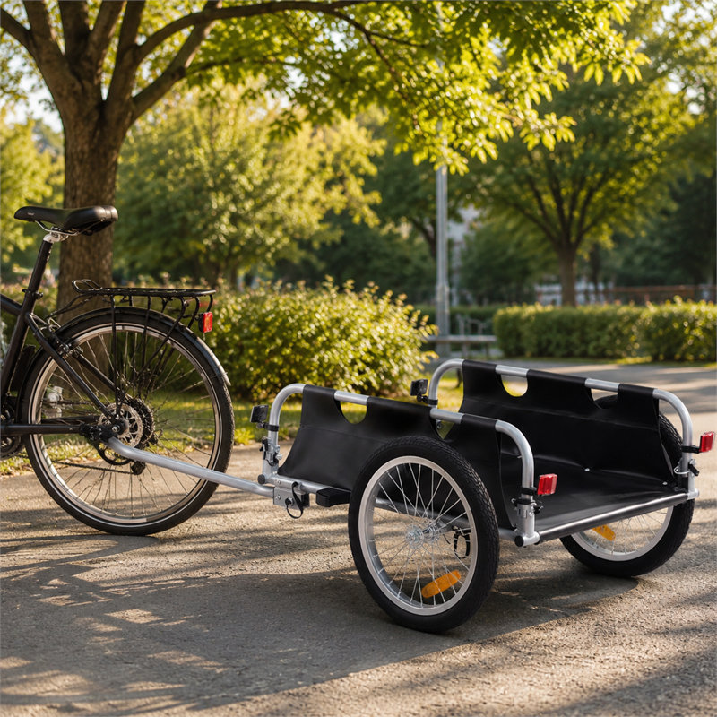 Remorque cargo pliable pour vélo : capacité de 45 kg, roues de 40 cm, attelage à dégagement rapide, réflecteurs, compatible avec les vélos de 56 à 71 cm