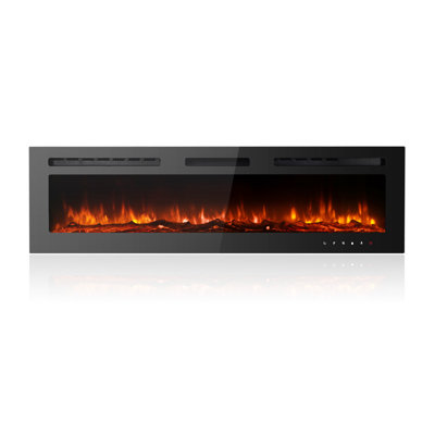 60" Black 3-in-1 Electric Fireplace Heater, 12 Color Flame with Breathing Flame