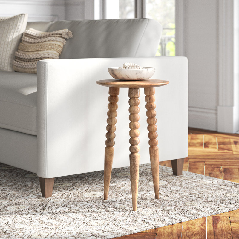 Warm Natural Wood Round Accent Table with Sculpted Legs