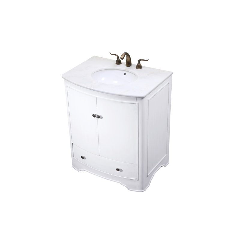 Perley 30'' Single Bathroom Vanity with Marble Top, White
