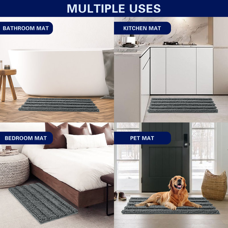 Tapis pour salle de bain Faddis, Simple - L 60 po x l 24 po, Gris
