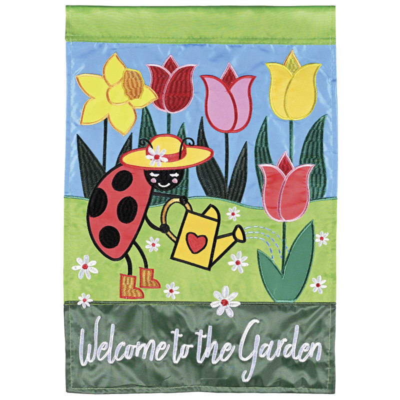 Drapeau de jardin coccinelle Welcome To Garden