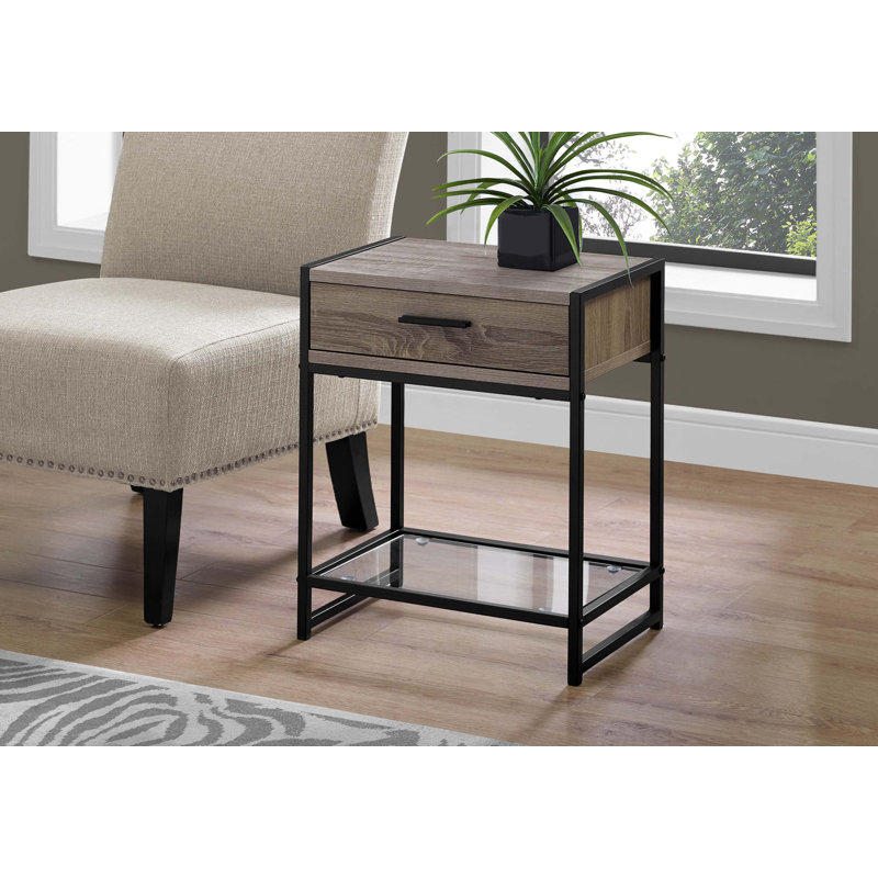 Accent Table, Side, End, Nightstand, Lamp, Storage Drawer, White Laminate, Grey Metal, Modern, Taupe, Black