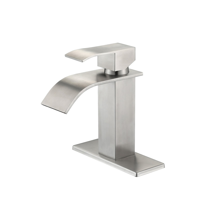 Robinet de lavabo pour salle de bain à poignée simple Waterfall Spout, Nickel brossé