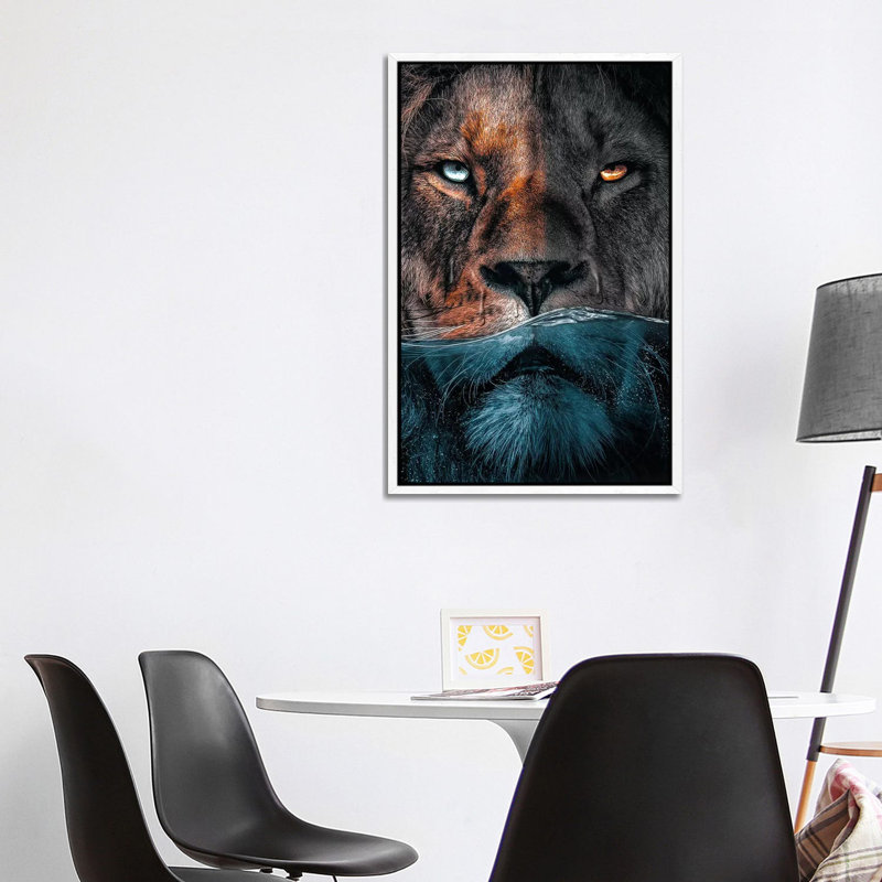 Badass Lion by Zenja Gammer - Print on Canvas, White Framed, 101.6 cm H x 66.04 cm W