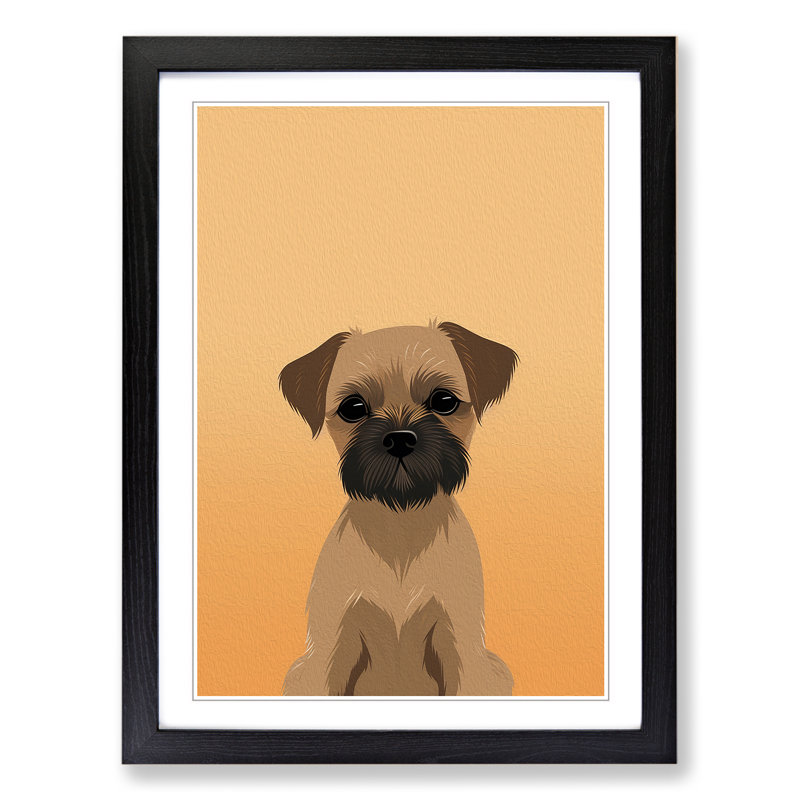 Border Terrier Minimalism - Framed Print, 34cm H x 25cm W x 2cm D, Black Framed