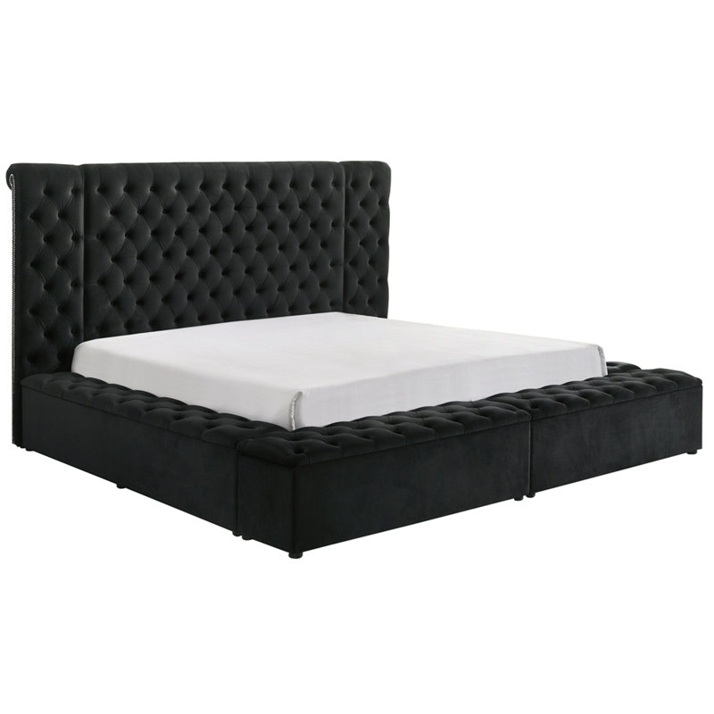 Luxurious Tufted Headboard Upholstered Contemporary King Bed Multiple Storage, Queen