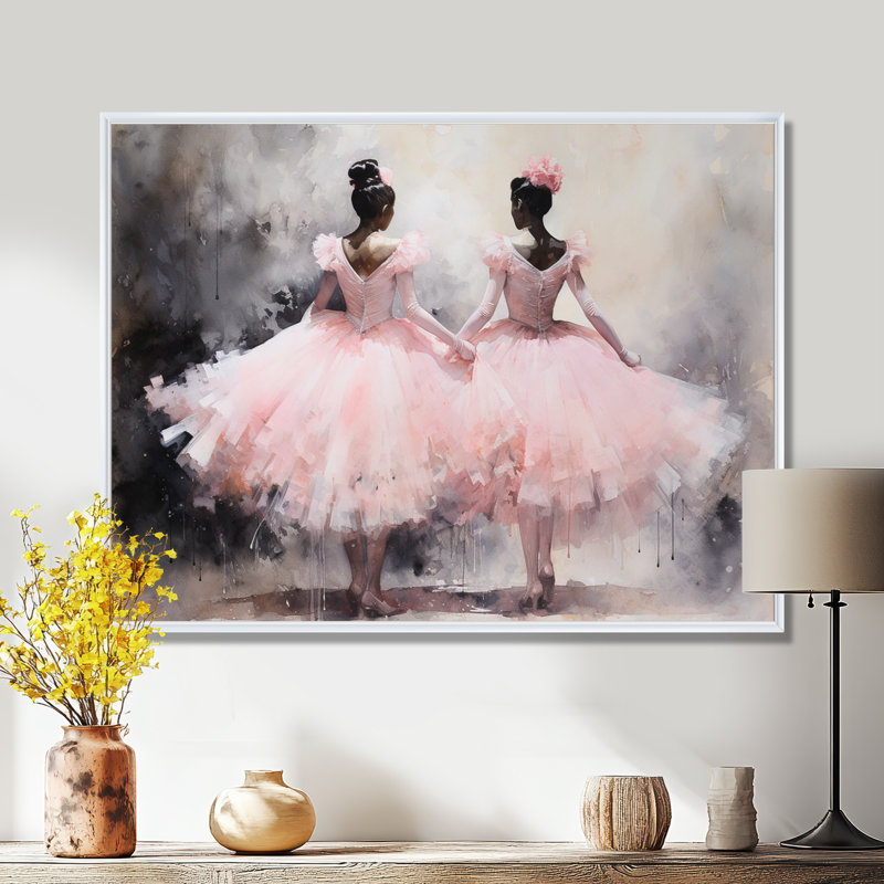 Pink Ballet Dance I, reproduction sur toile, H 16 po x l 32 po x P 1 po, Cadre flottant blanc