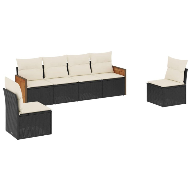 Ensemble de canapé de jardin Vidaxl en rotin PE noir, ensemble de 6 pièces en acier thermolaqué