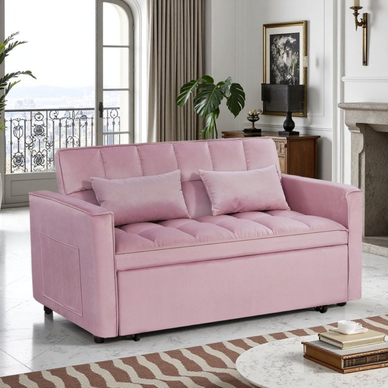 54" Pull-Out Sleeper Sofa, Pink