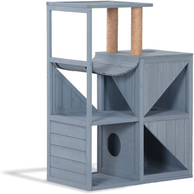 44" Wood Indoor Cat Condo with Scratcher