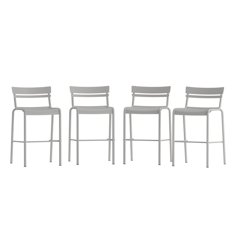 Jazavian Modern Commercial Grade 2 Slat Indoor/Outdoor Steel Bar Stool, Black