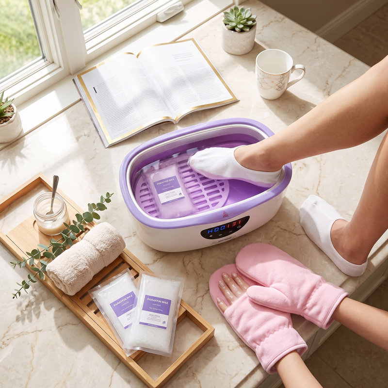 Appareil de paraffine de 4000 ml pour les mains et les pieds, avec 8 recharges de cire, chauffe rapidement en 20 minutes avec contrôle de la température, violet
