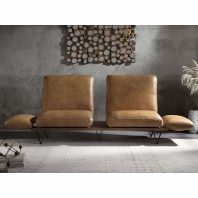 Canapé à accoudoirs carrés en cuir véritable de 88 po Narech