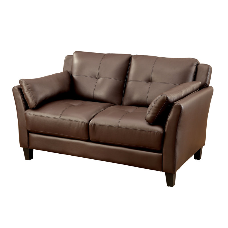 Causeuse en faux cuir à accoudoirs évasés Bella 56 po, Brun