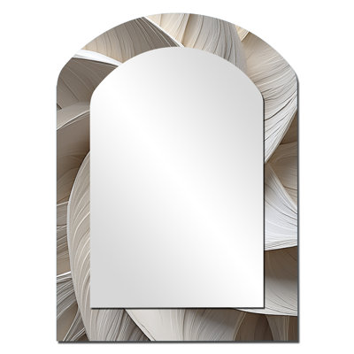 White Minimalism Spiral Poteries - Abstract Spirals Arch Unique Wall Mirror, Modern Asymmetrical Mirror, Printed Metal Art