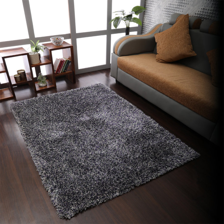 Kenshawn HAND TUFTED SHAG POLYESTER ECO-FRIENDLY AREA RUGS - Blue & White Color | Solid Design