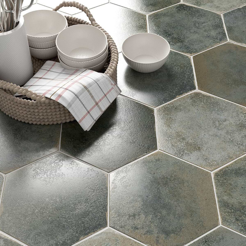 Kalay 9" Hexagon Polished Porcelain Tile, Green