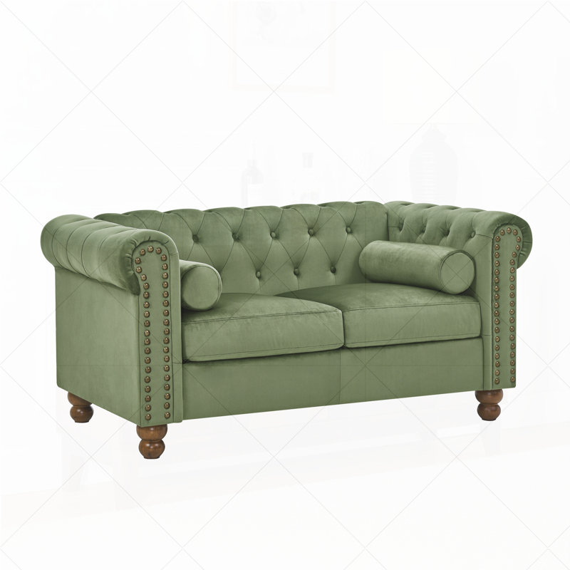 Jumal Velvet Sofa, Green, 28" H x 58" W x 30" D