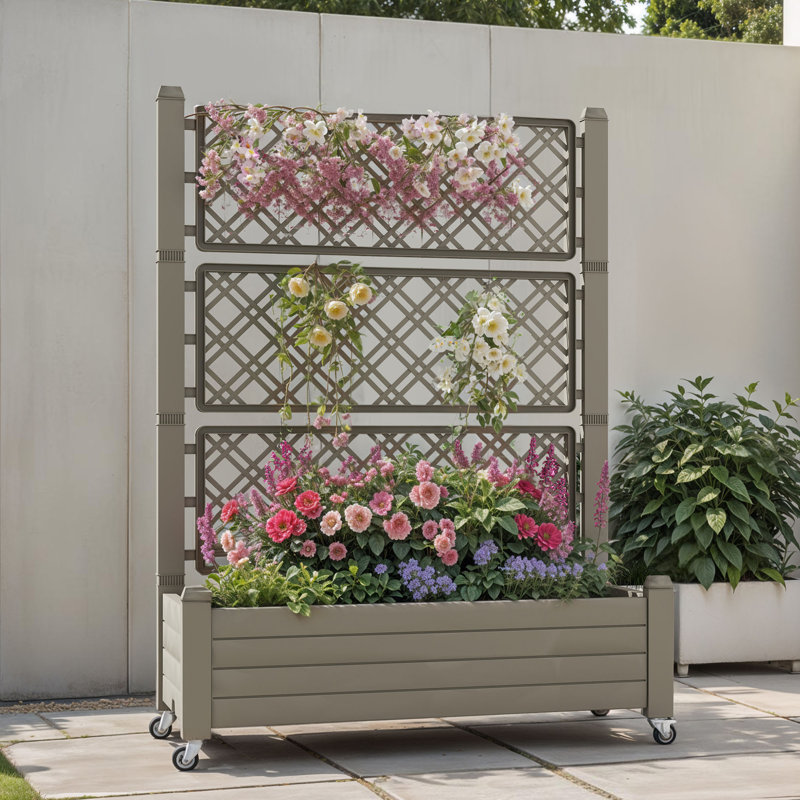 Jardinière surélevée avec treillis, Brun, H 63 po x l 17,7 po x P 43,3 po