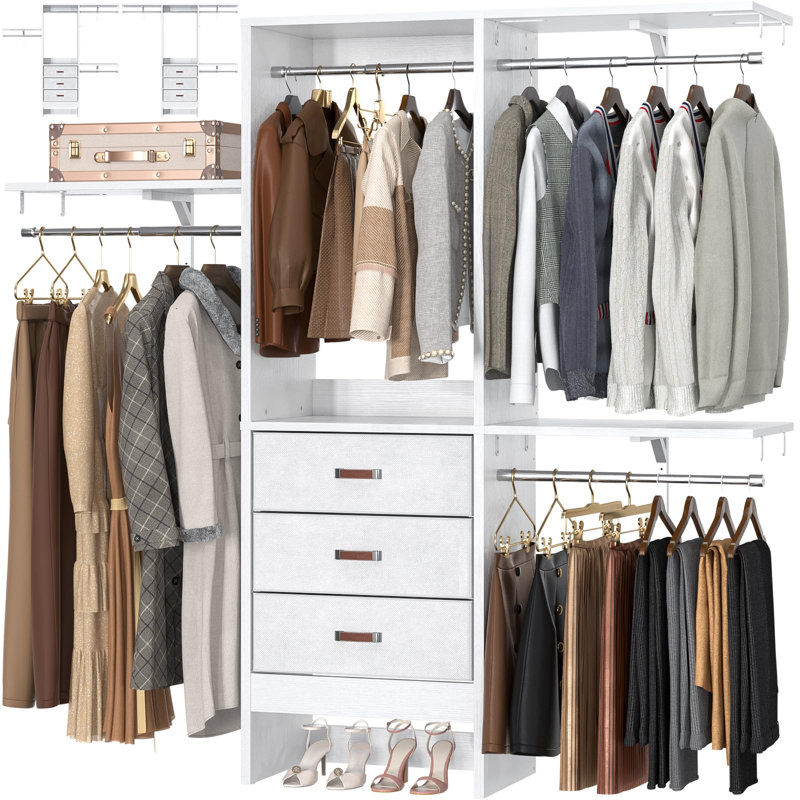 Nakada 19'' - 59" W Small Closet System with Drawers, White