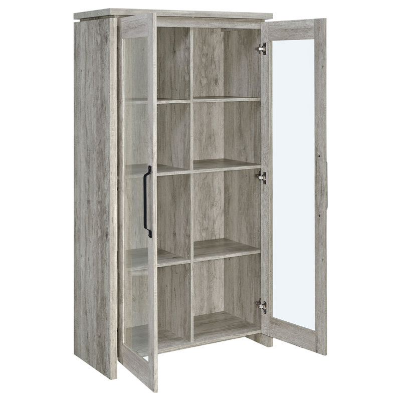 2 Door Curio Cabinet with Glass Panels, Adjustable Shelves, Gray