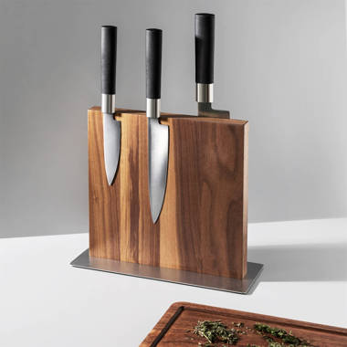 Gardenix Decor Wood Magnetic Knife Block - Double Sided Wooden Magnet Holder Board Stand For Knives, Scissors, Metal Utensils - Walnut, 8.9 X 8.7 In | Wayfair