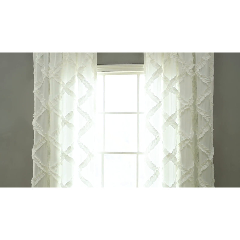 Neutral Polyester Ruffle Diamond Light-Filtering Curtain Panels, 84" x 54"