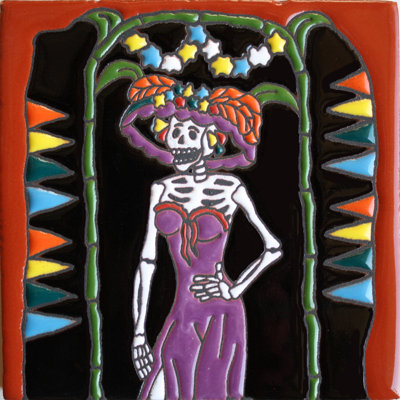 TalaMex La Catrina. Carreau d'argile Day-Of-The-Dead