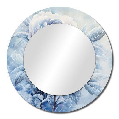Icy Blue Peonies In The Frost I - Traditional Decorative Mirror Wall Art - Printed On Metal