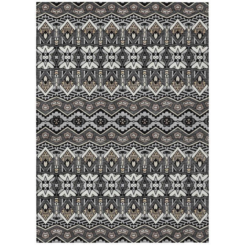 3' X 5' Charcoal Brown And Ivory Moroccan Washable Indoor Outdoor Area Rug