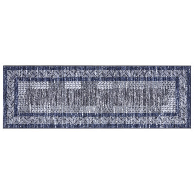 2x6 Modern Bordered Runner Rug Distressed Geometric Hallway Runner Soft Washable Floor Carpet, Low Pile Non Shedding Rug, Non Slip Thin Runner, Blue Runner for Kitchen, Laundry