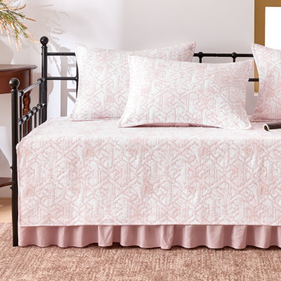 SLEEP ZONE 5 Pcs Daybed Cover Set - Pink Abstract Art Modern Microfiber Daybed Quilt Set with Bed Skirt & 3 Pillow Shams, Breathable All Season, 75" x 39"