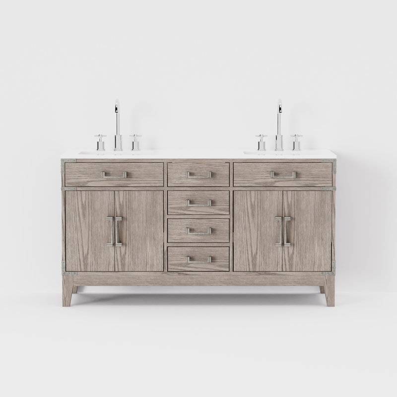 Laurel 60 in W x 22 in D Double Bath Vanity Top & Faucet Set, Gray Oak, White Cultured Marble