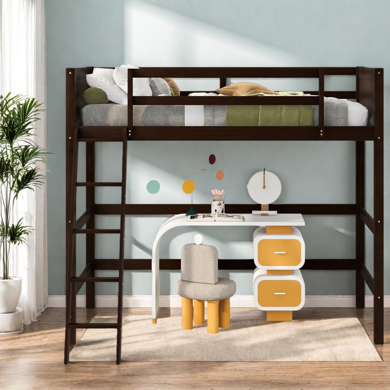 Lit mezzanine simple peu encombrant, bois massif avec finition espresso moderne