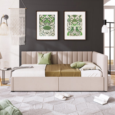 Lit de jour en tissu d'ameublement (beige)