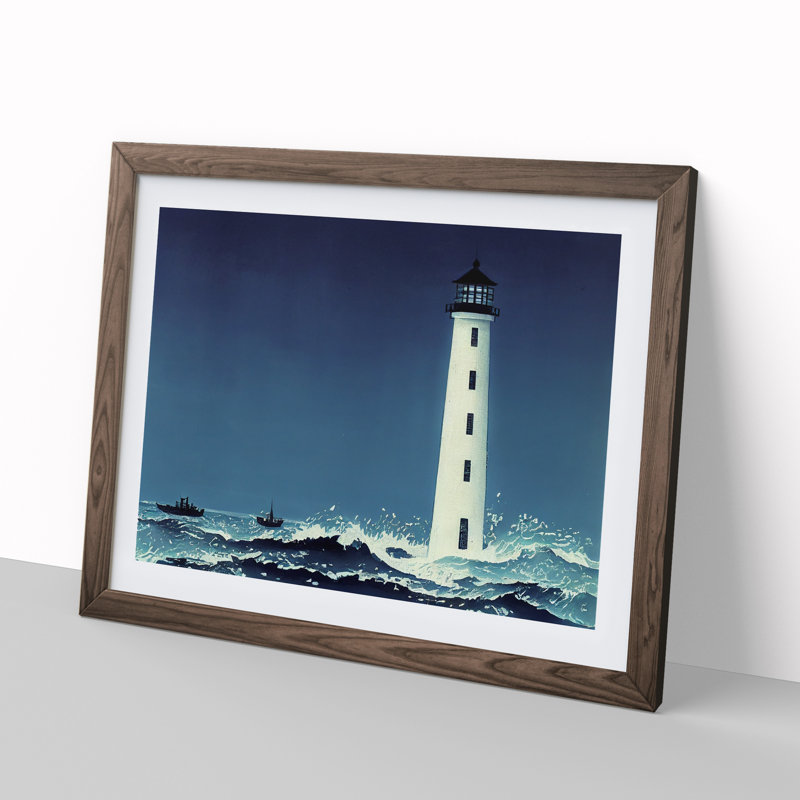 XH1022-8865X Terrific Lighthouse 1 Piece Single Picture Frame Wall Art, 25cm H x 34cm W x 2cm D, Walnut Framed