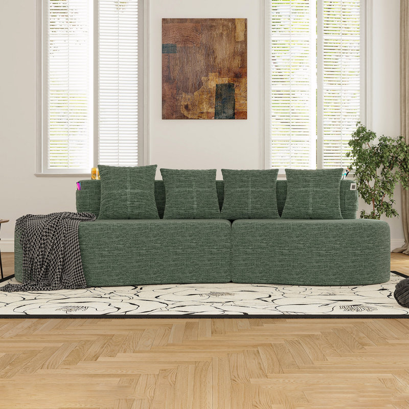 Canapé modulaire courbé moderne modulaire à 3 places minimaliste et élégant, Chenille verte