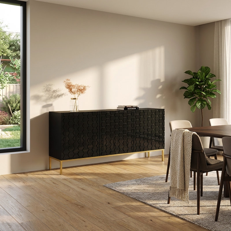 Buffet 63 po Danyielle avec finition ultrabrillante, Noir