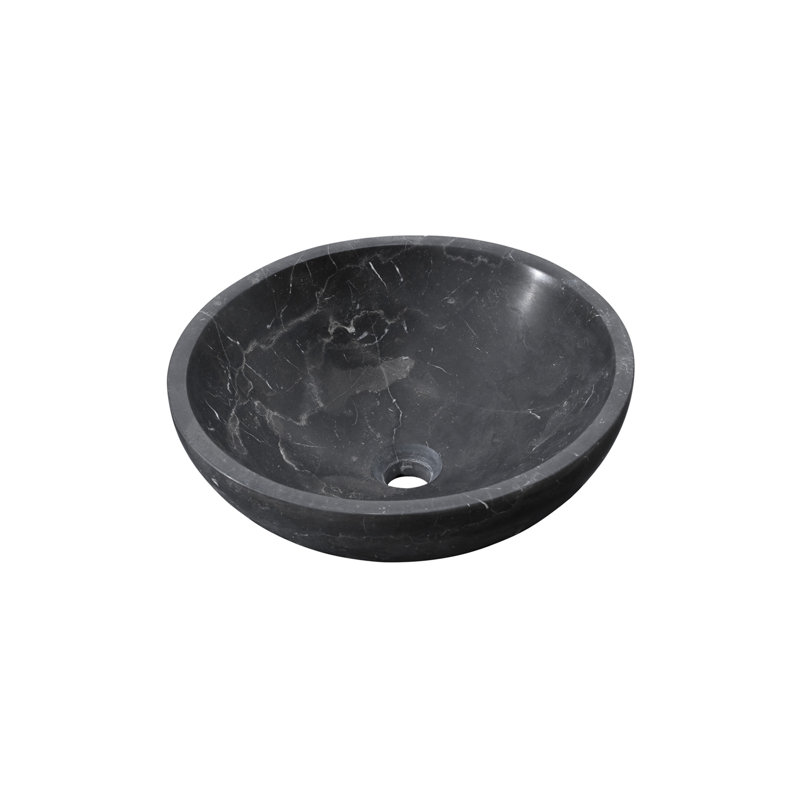 Luxury Dark Grey Natural Marble Vessel Sink , 15.8" Round Matte Finish Stone Basin,  One-Piece Carved, Above-Counter Vanity, Bowl For Bathroom & Spa (40Cmx15cm)