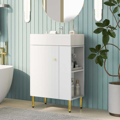 Meuble-lavabo de salle de bain avec lavabo simple en céramique