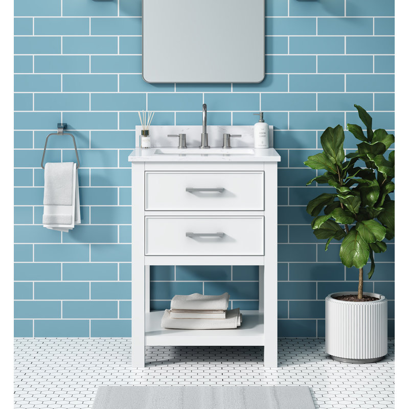 Brooks 25'' White Single Bathroom Vanity with Engineered Marble Top