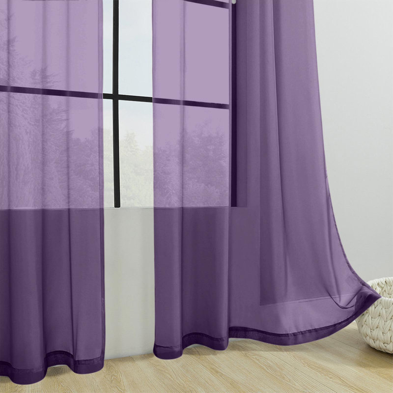 Rideaux semi-transparents en polyester de couleur unie à double ficelle kbndieu, Purple